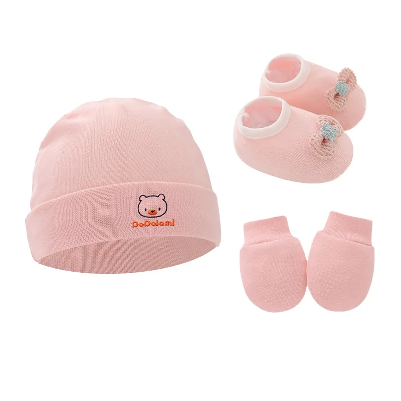 Baby Mittens Scratch - 3PCS/Set Newborn Hat Gloves Shoes Solid