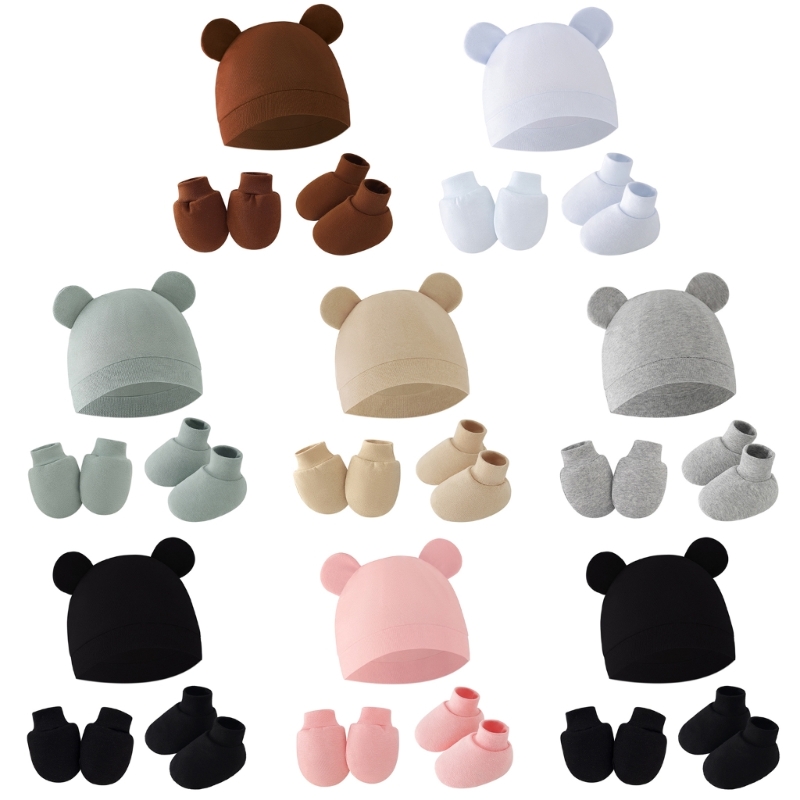 Baby Mittens Scratch - 1 Set Newborn Beanie Cap with